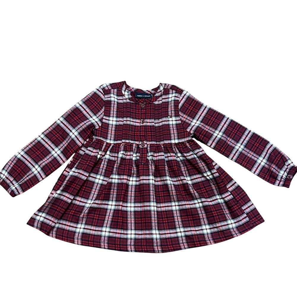 Tommy Hilfiger Girls Size 4 Red Plaid Long Sleeve‎ Dress Cute